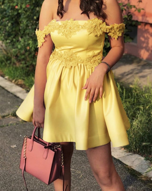 Yellow Homecoming Dresses Lace Off Shoulder