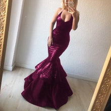 Load image into Gallery viewer, Elegant Sequins V Neck Ruffle Mermaid Evening Gowns Bodice Corset
