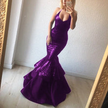 Load image into Gallery viewer, Elegant Sequins V Neck Ruffle Mermaid Evening Gowns Bodice Corset

