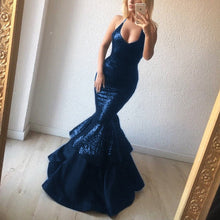 Load image into Gallery viewer, Elegant Sequins V Neck Ruffle Mermaid Evening Gowns Bodice Corset
