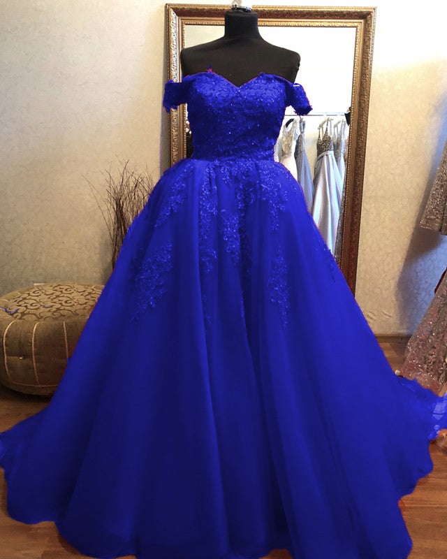 Elegant Tulle Prom Dresses Lace Appliques Evening Gown Off Shoulder –  alinanova