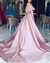 Load image into Gallery viewer, Off The Shoulder Evening Gown Long Satin Pink Dress
