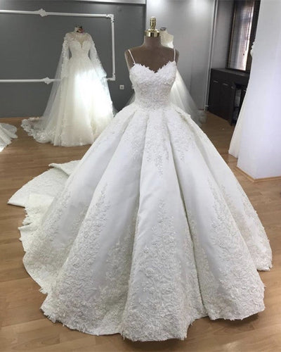 Elegant Wedding Dress Lace Embroidery V Neck Ball Gown-alinanova