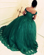 Load image into Gallery viewer, Emerald Green Ball Gown Appliques Dress
