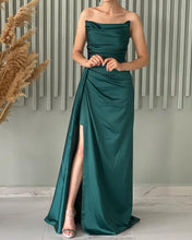 Load image into Gallery viewer, Ruched Satin Split Dresses-alinanova
