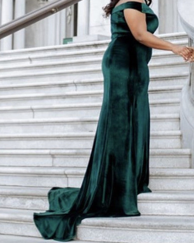 Plus Size Velvet Bridesmaid Dresses Mermaid Off Shoulder