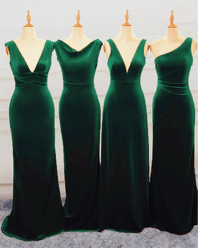 Emerlad Green Velvet Bridesmaid Dresses Mixed Style Emerlad Green Velvet Bridesmaid Dresses Mixed Style