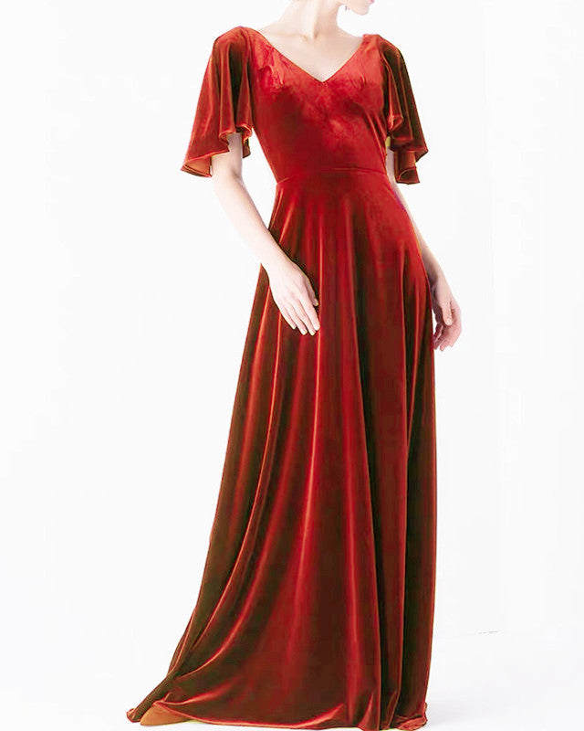 High V-Neck Velvet Bridesmaid Dresses With Sleeves High V-Neck Velvet Bridesmaid Dresses With Sleeves