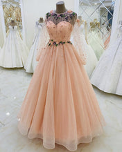 Load image into Gallery viewer, Peach Evening Dress Long Sleeves
