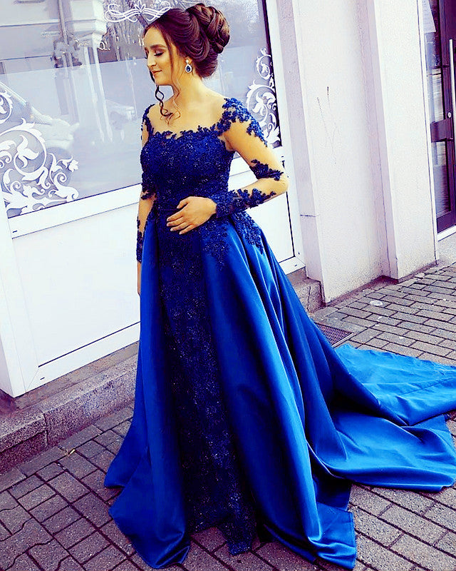 chinese dress ladies Nox Anabel D1269 Size 6 Turquoise Sequin Mermaid Long Sleeve Prom Dress Feather Corset Formal Gown main image 1