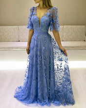 Load image into Gallery viewer, Modest Lace Evening Dress With Sleeves-alinanova
