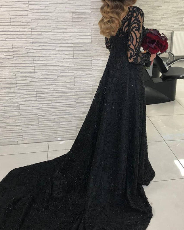 Modest Long Sleeves Lace Mermaid Prom Evening Dresses – alinanova
