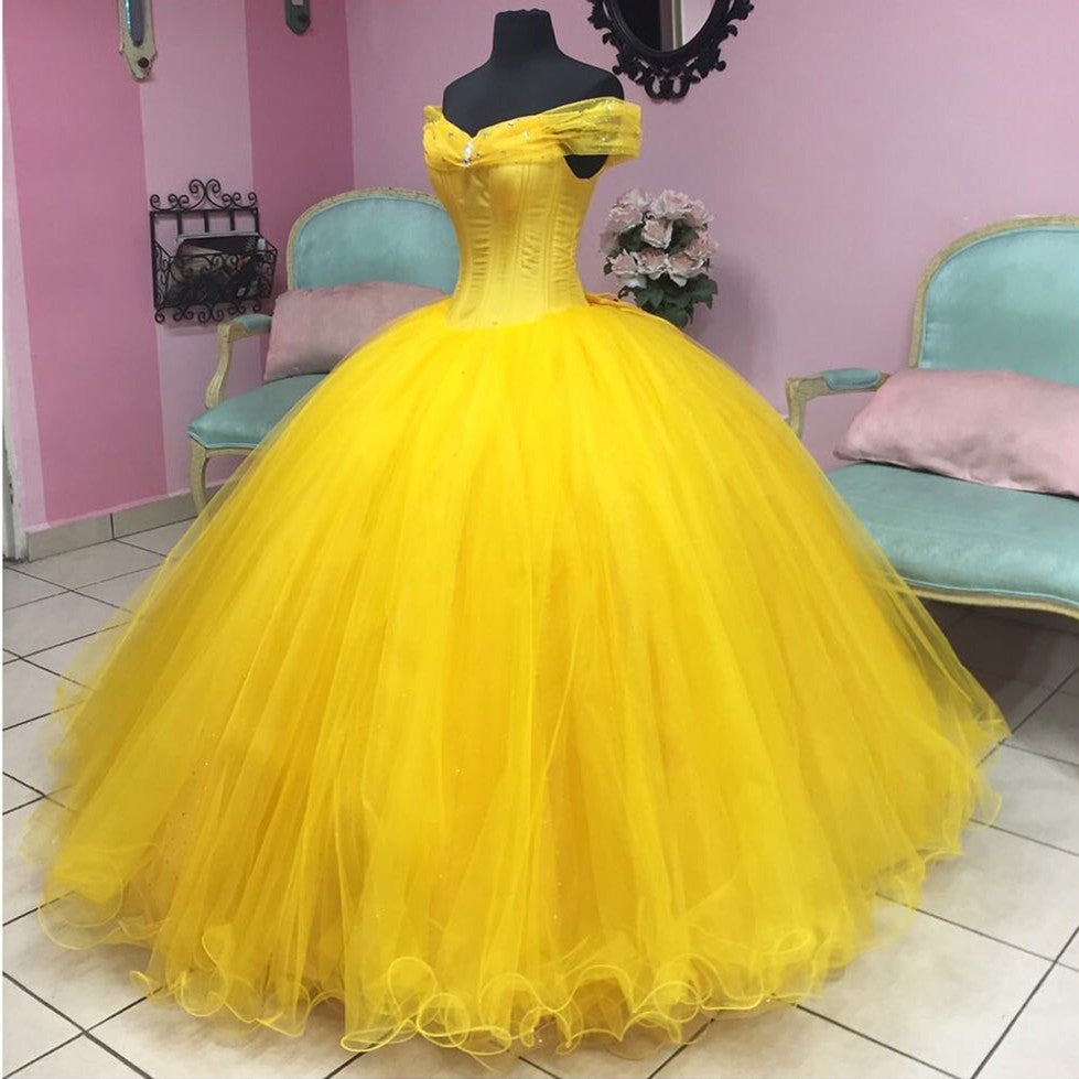 princess belle quinceanera dress Custom Princess Belle Dress Off the Shoulders Ball Gown Quinceanera Dr CoserZ