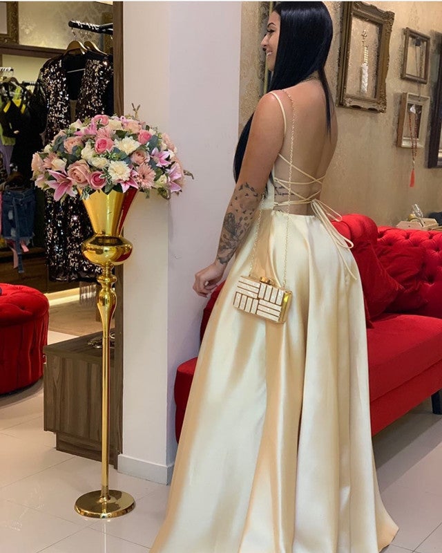 Floor Length Satin Prom Dresses Open Back Floor Length Satin Prom Dresses Open Back