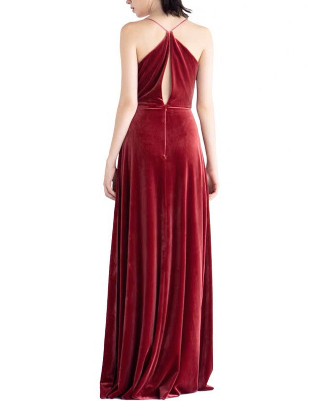 Cowl Neck Velvet Bridesmaid Dresses Floor Length