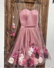 Load image into Gallery viewer, Long Sleeves Homecoming Dresses Floral Flowers Embroidery
