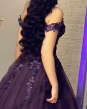 Load image into Gallery viewer, Floral Lace Flowers Off Shoulder Organza Prom Dress Ball Gowns
