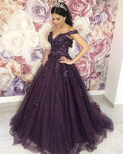 Load image into Gallery viewer, Purple-Quinceanera-Dresses-Off-Shoulder-Organza-Ball-Gowns
