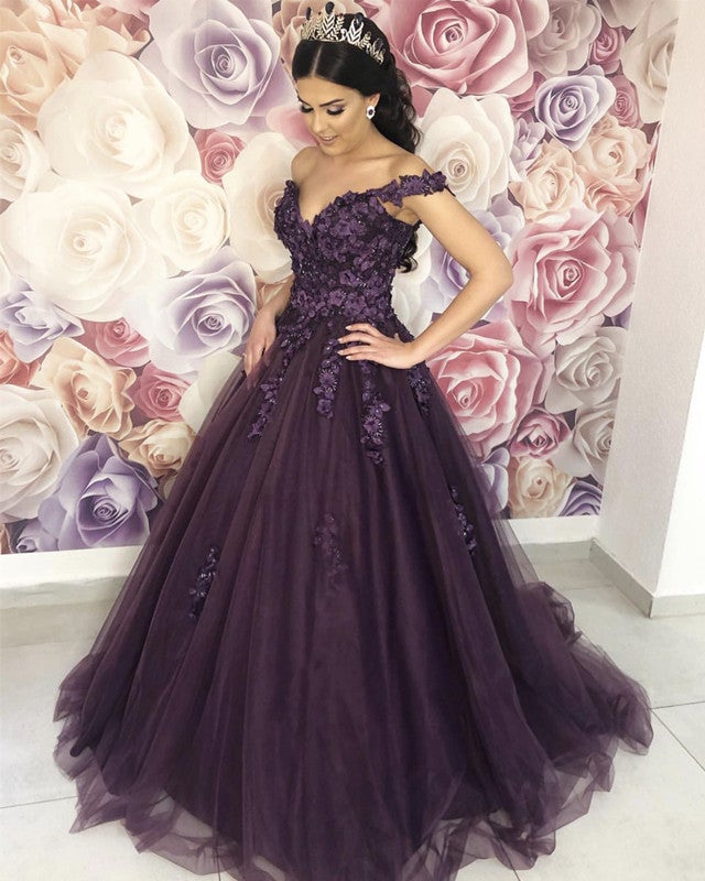 Purple-Quinceanera-Dresses-Off-Shoulder-Organza-Ball-Gowns
