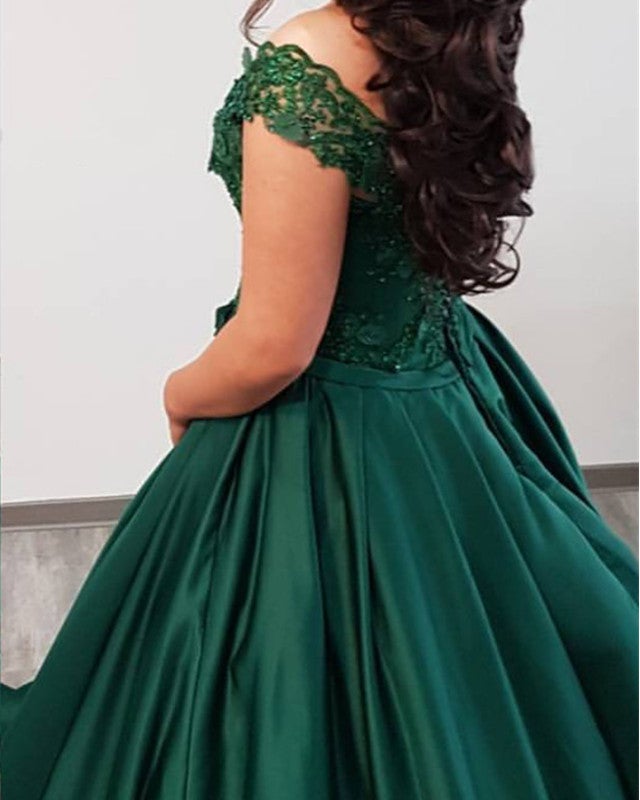 Green Wedding Dress Ball Gown Lace Off The Shoulder – alinanova