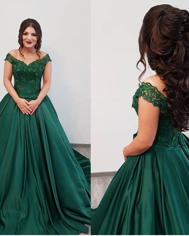 Green Wedding Dress Ball Gown Lace Off The Shoulder – alinanova
