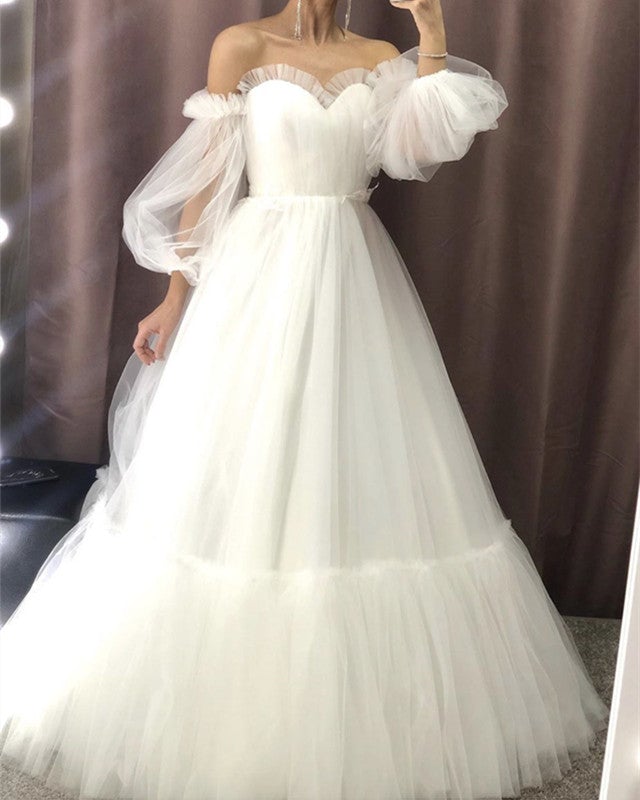 Flowy Tulle Boho Wedding Dress Off Shoulder Flowy Tulle Boho Wedding Dress Off Shoulder