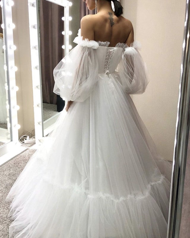 Flowy Tulle Boho Wedding Dress Off Shoulder Flowy Tulle Boho Wedding Dress Off Shoulder