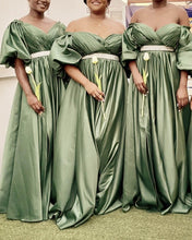 Load image into Gallery viewer, Flutter Sleeve Bridesmaid Dress Satin Slit
