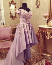 Load image into Gallery viewer, Front Short Long Back Prom Dresses Lace Flowers Off Shoulder-alinanova
