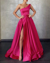 Load image into Gallery viewer, Fuchsia Bridesmaid Dresses One Shoulder
