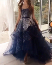 Load image into Gallery viewer, Fully Beading Strapless Navy Blue Ball Gown Prom Dresses-alinanova
