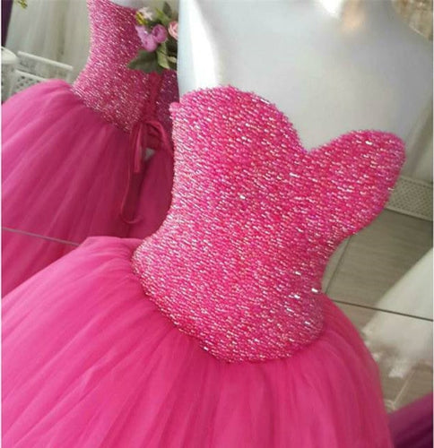Fully Beading Sweetheart Bodice Corset Tulle Quinceanera Dresses Ball Gowns-alinanova