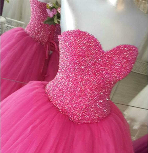 Fully Beading Sweetheart Bodice Corset Tulle Quinceanera Dresses Ball Gowns-alinanova