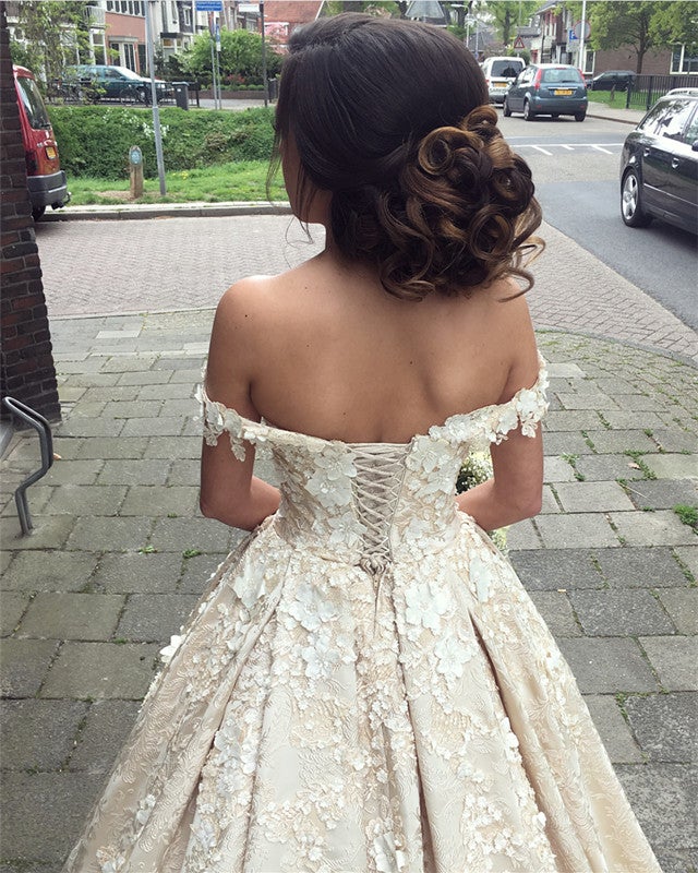 navy blue dress for baby girl Ivory Lace Off The Shoulder Backless Split Wedding Dress WD511 US6 / White main image 1