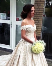 Load image into Gallery viewer, Handmade-Flowers-Beaded-Lace-Wedding-Gowns-For-Engagement-Party
