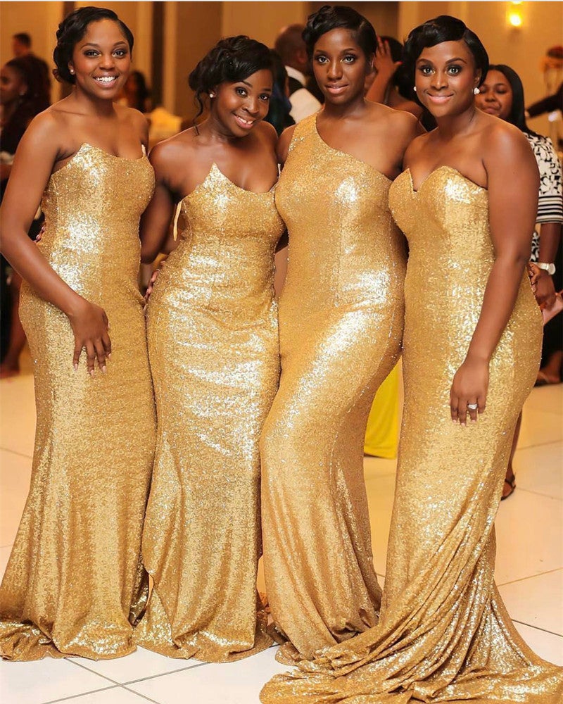 Glitter Gold Sequins Strapless Bridesmaid Dresses Mermaid alinanova Glitter Gold Sequins Strapless Bridesmaid Dresses Mermaid alinanova