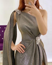 Load image into Gallery viewer, Glitter Mermaid Prom Dresses One Shoulder High Slit
