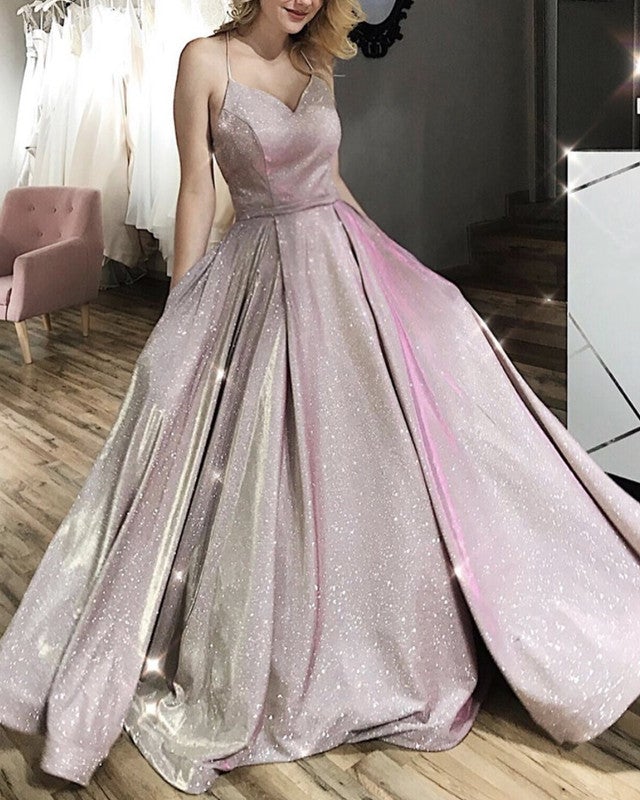 Glitter Prom Dresses Ball Gown With Pockets