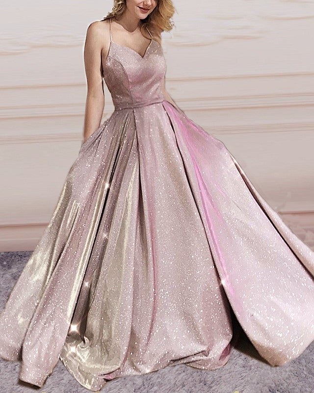Glitter Prom Dresses Ball Gown With Pockets-alinanova
