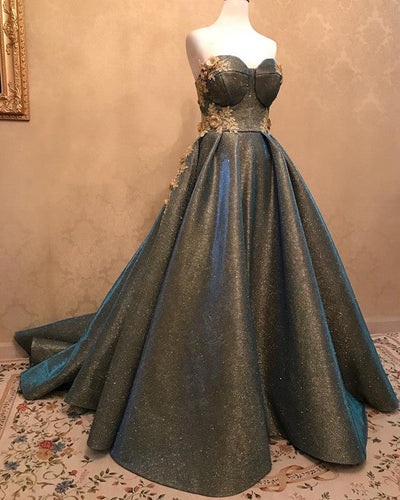Glitter Prom Dresses Sweetheart Corset Lace Embroidery-alinanova