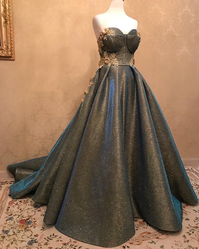 Glitter Prom Dresses Sweetheart Corset Lace Embroidery-alinanova