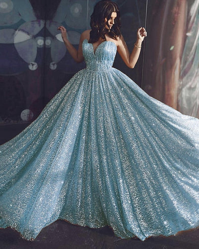Light Blue Glitter Prom Dresses 2022