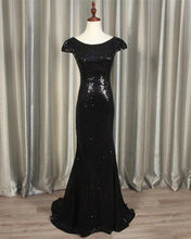 Load image into Gallery viewer, Modest Black Sequin Bridesmaid Dresses
