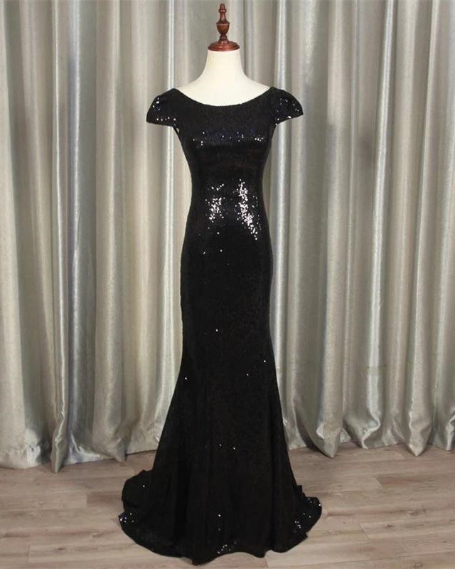 Modest Black Sequin Bridesmaid Dresses