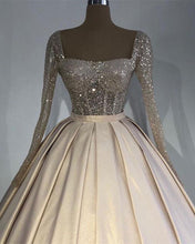 Load image into Gallery viewer, Glitter Sequins Long Sleeves Prom Ball Gown Satin Dresses
