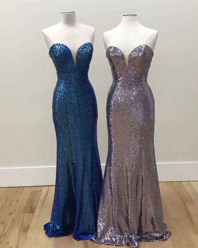 Glitter Sequins Sweetheart Mermaid Floor Length Evening Gowns-alinanova