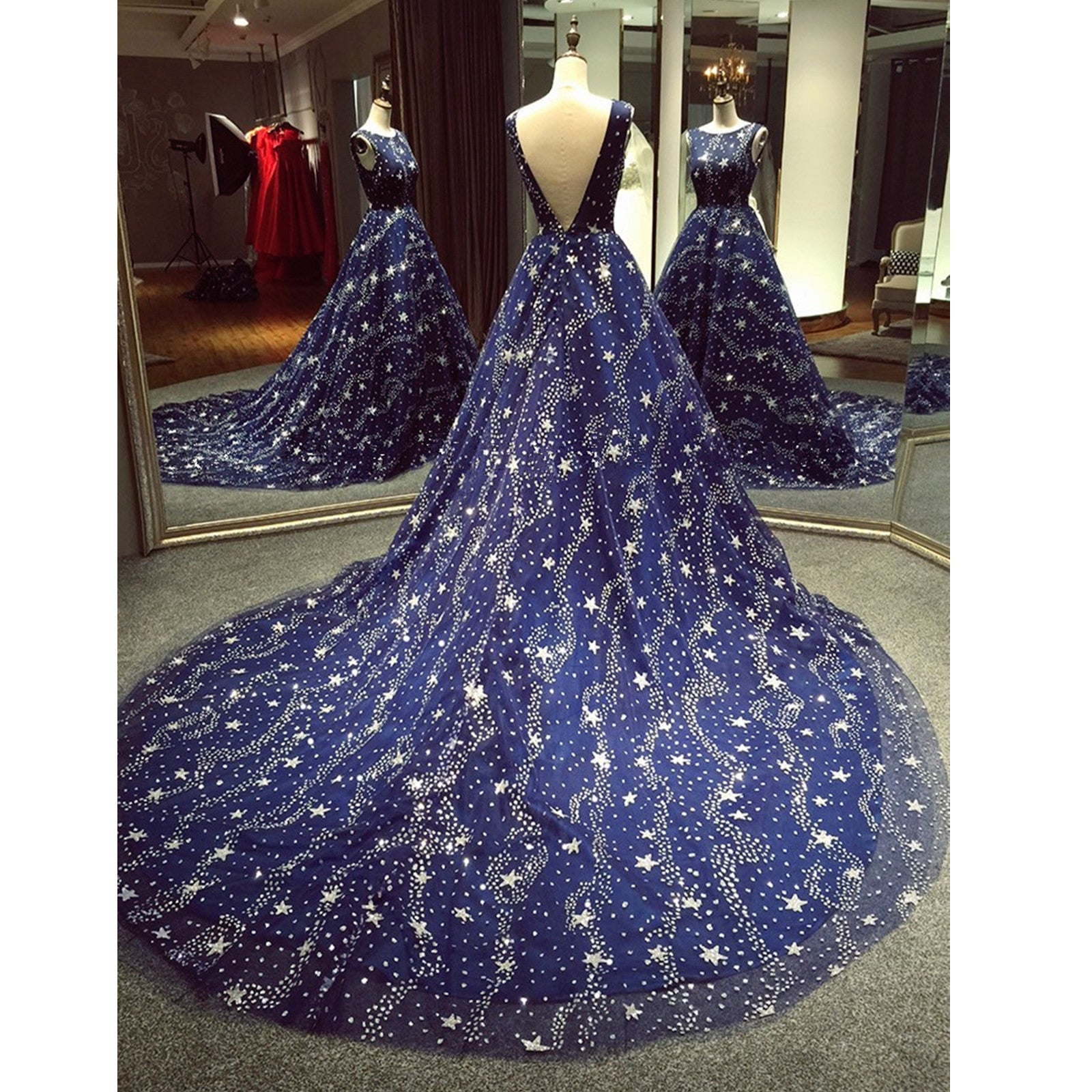 Navy Starry Tulle Wedding Dress – alinanova Navy Starry Tulle Wedding Dress – alinanova