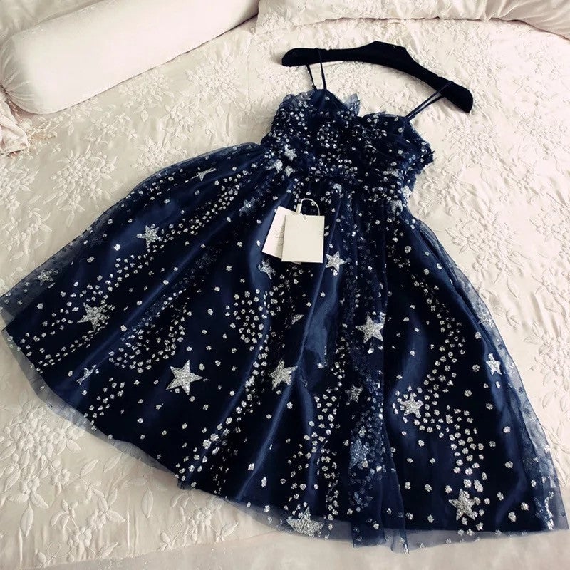 Glitter Stars Sequins Beaded Short Navy Blue Homecoming Party Dresses Glitter Stars Sequins Beaded Short Navy Blue Homecoming Party Dresses