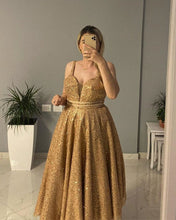 Load image into Gallery viewer, Sparkly Gold Homecoming Dresses
