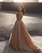 Load image into Gallery viewer, 8304 Glamorous Gown Long Gold Sequin Dress

